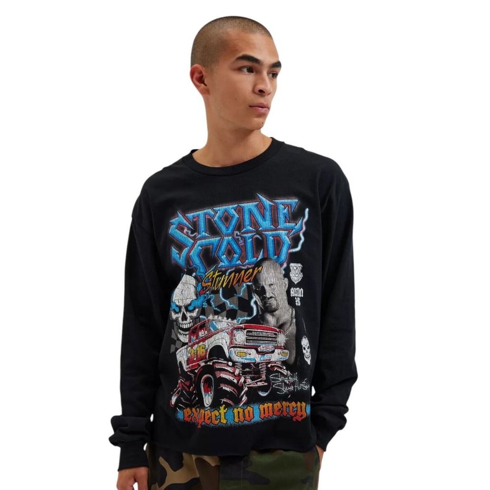 Stone Cold Steve Austin Long Sleeve T-Shirt Tee Black WWF WW Men’s